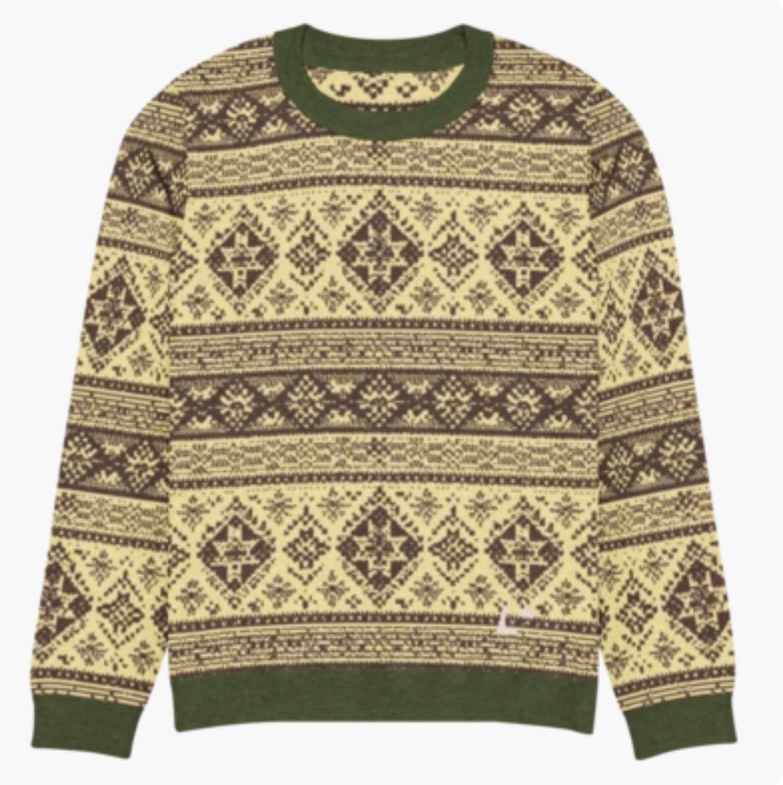 Cream and olive fair isle knit sweater