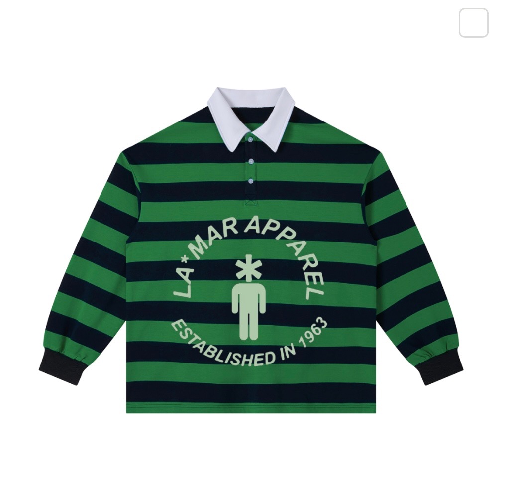 Green and navy la*mar crest striped polo