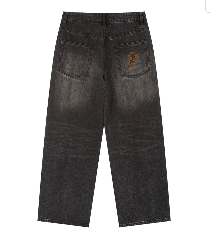 Faded black wide-leg denim — back