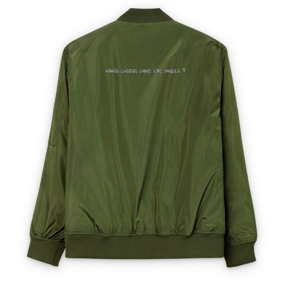 Olive nylon bomber jacket — back